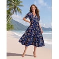 thumbnail image 2 of Vestido midi YESNO de verano con estampado floral, cuello en V, manga abullonada, 2XL, para mujer, 2 of 5