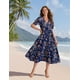 thumbnail image 2 of Vestido midi YESNO de verano con estampado floral con cuello en V y manga abullonada para mujer, 2 of 5