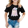 thumbnail image 4 of Bainana Child Girls Halloween T-Shirts Size 4-5 Years Breathable Ghost Print Short Sleeve Tees Halloween Outings Clothes Black, 4 of 4