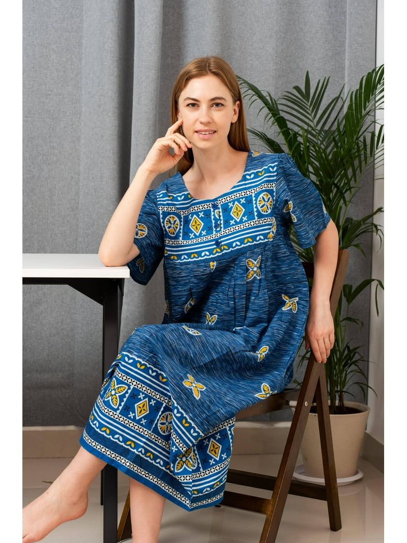 Loungees Muumuu House Dress, Cotton Sleep Dress, Long Caftan with 3 Button  Bib, 47.5"" Length" - Walmart.com