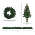 thumbnail image 6 of CIPACHO Prelit Holiday Christmas 4-Piece Set, Garland Wreath and Set of 2 Entrance Trees with Warm White LED Lights, Red Berries, Pine Cones, Christmas Decor for Indoor Outdoor, Green, 6 of 7