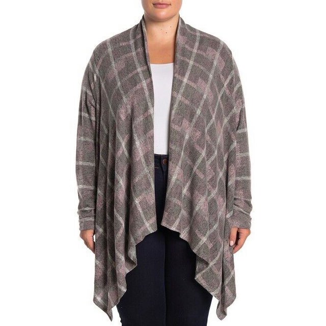 Bobeau Collection Long Sleeve Knit Sweater Cardigan Berry Plaid Size M $180