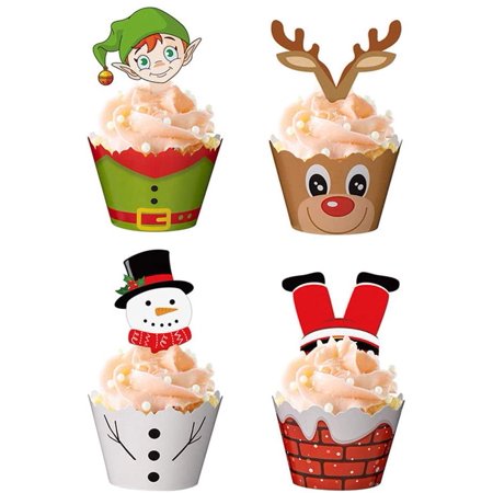 HTOOQ 48PCS Christmas Cake Wrappers Cake Toppers Decoration Cupcake ...