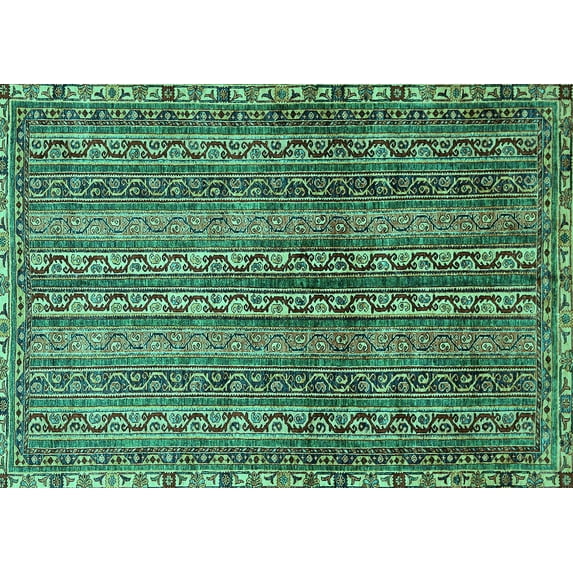 Ahgly Company Machine Washable Indoor Rectangle Abstract Turquoise Blue Modern Area Rugs, 7' x 10'
