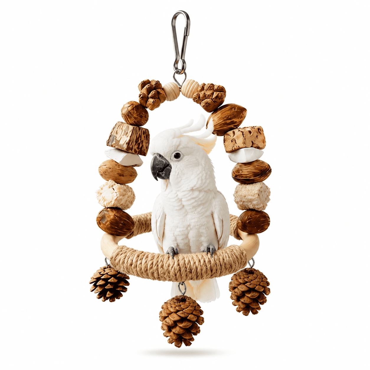 Bird Swing Natural Wood Perch with Colorful Beads Claw Grinding & Beak Trimming for Parakeets Cockatiels Lovebirds Small Bird Cage Accessories