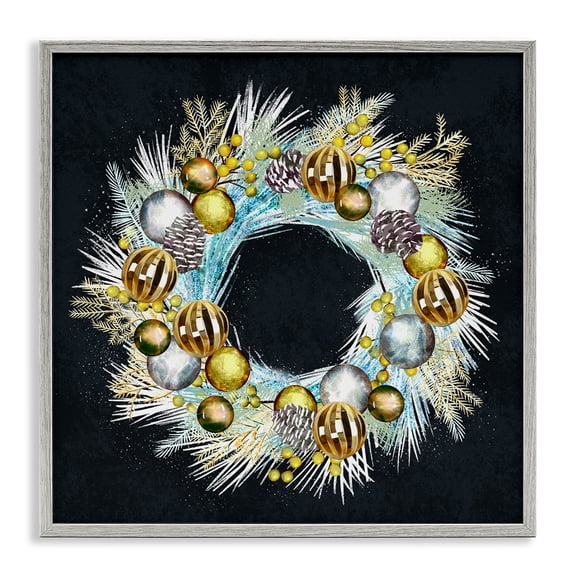 Stupell Industries Glam Gleaming Seasonal Pine Wreath Gray Framed Giclee Art, 17 x 17, by Ziwei Li