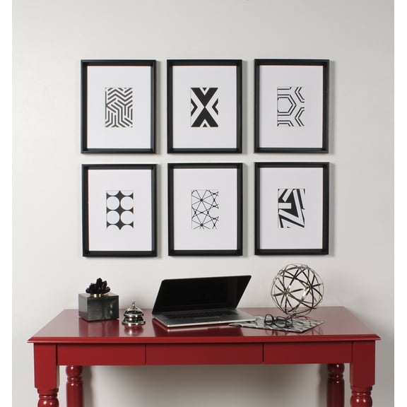Kate and Laurel Calter Geometric Abstract Framed Art Prints, 1.46 in x 12.4 in, Set of 6