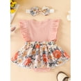 thumbnail image 4 of xiaxaixu Bébé Filles Romper Ensemble, Manches Mouche Col Rond Bowknot Fleur Imprimer une Ligne Robe avec Bandeau, 4 of 8