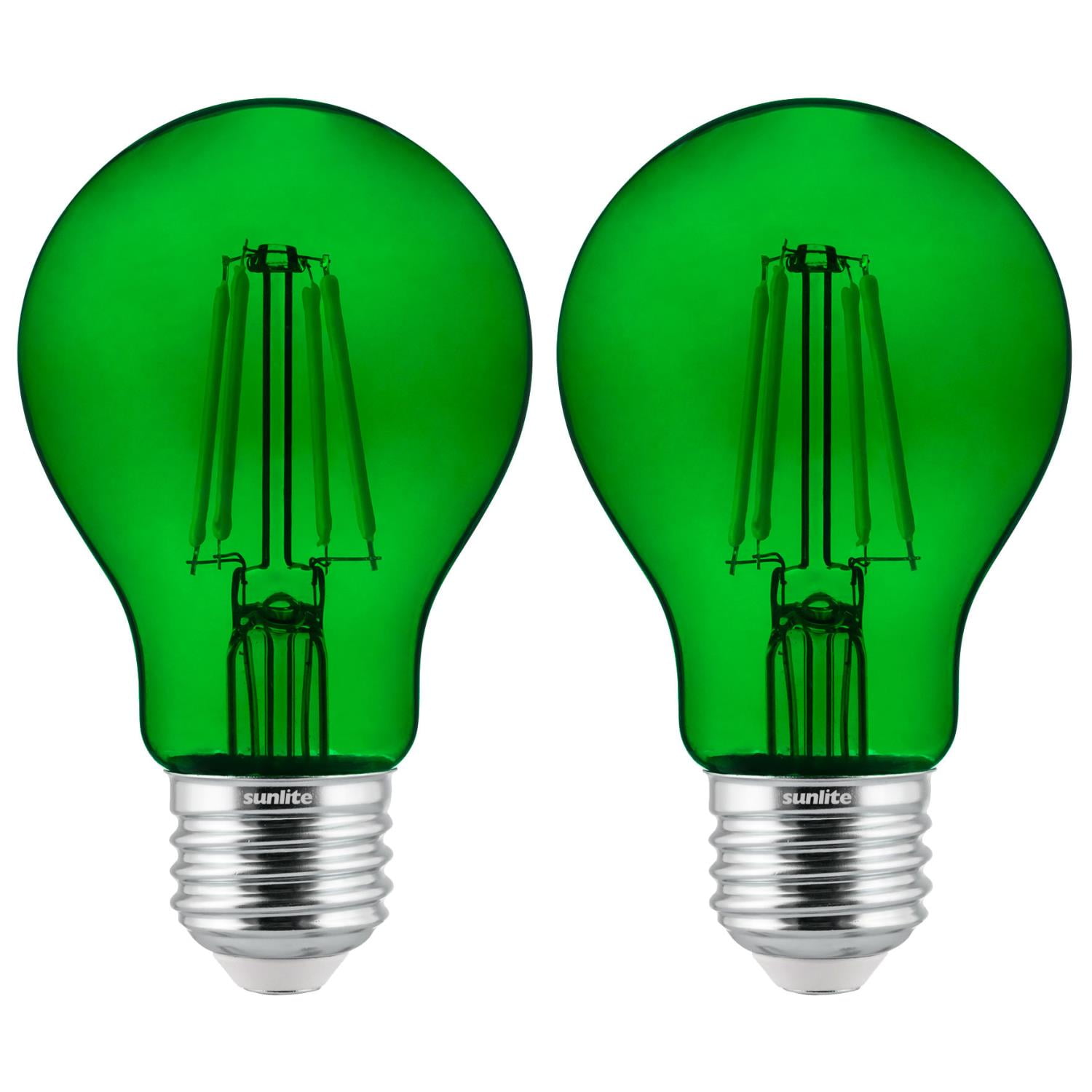 2Pack Sunlite LED Transparent Green A19 Filament Bulbs, 4.5 Watts