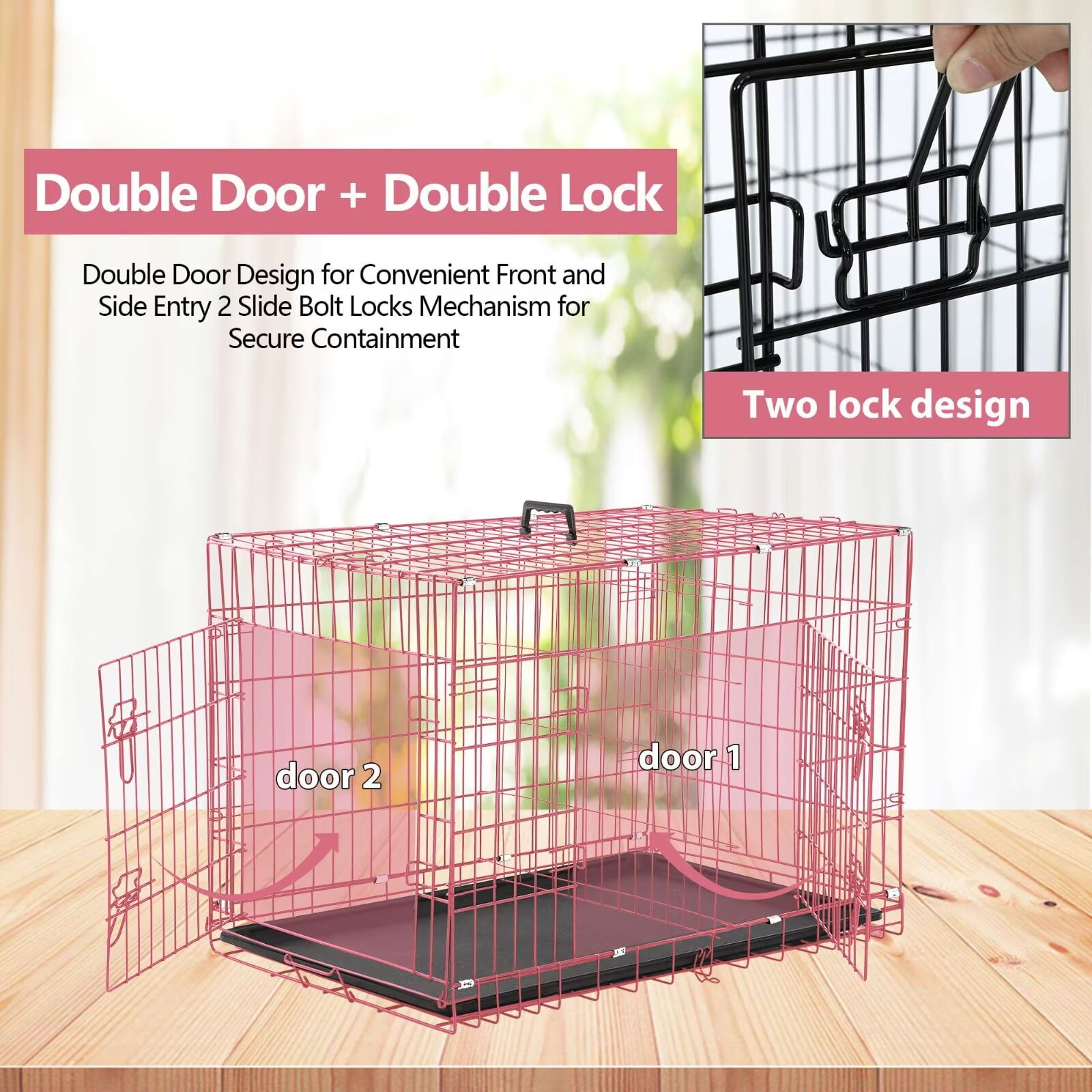 YRLLENSDAN,Dog Crates for large Dogs,large Dog Kennel Indoor,Wire Dog Crates,Collapsible Dog Crate,Crates for Dogs Indoor,48 Inch,Pink