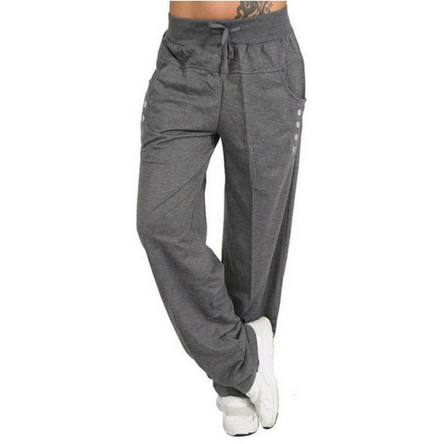 Gibobby pantalones de mujer holgados Pantalones largos informales holgados deportivos de pierna ancha sólida para otoño e invierno para mujer (Gris, S)