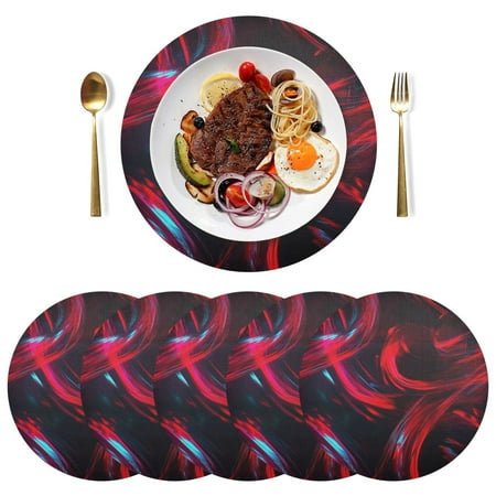 

Round Placemats Plate Mats 15 Inch Non-Slip Heat Resistant Washable PVC Set Table Decoration for Kitchen Dining Red and Black Neon Lights
