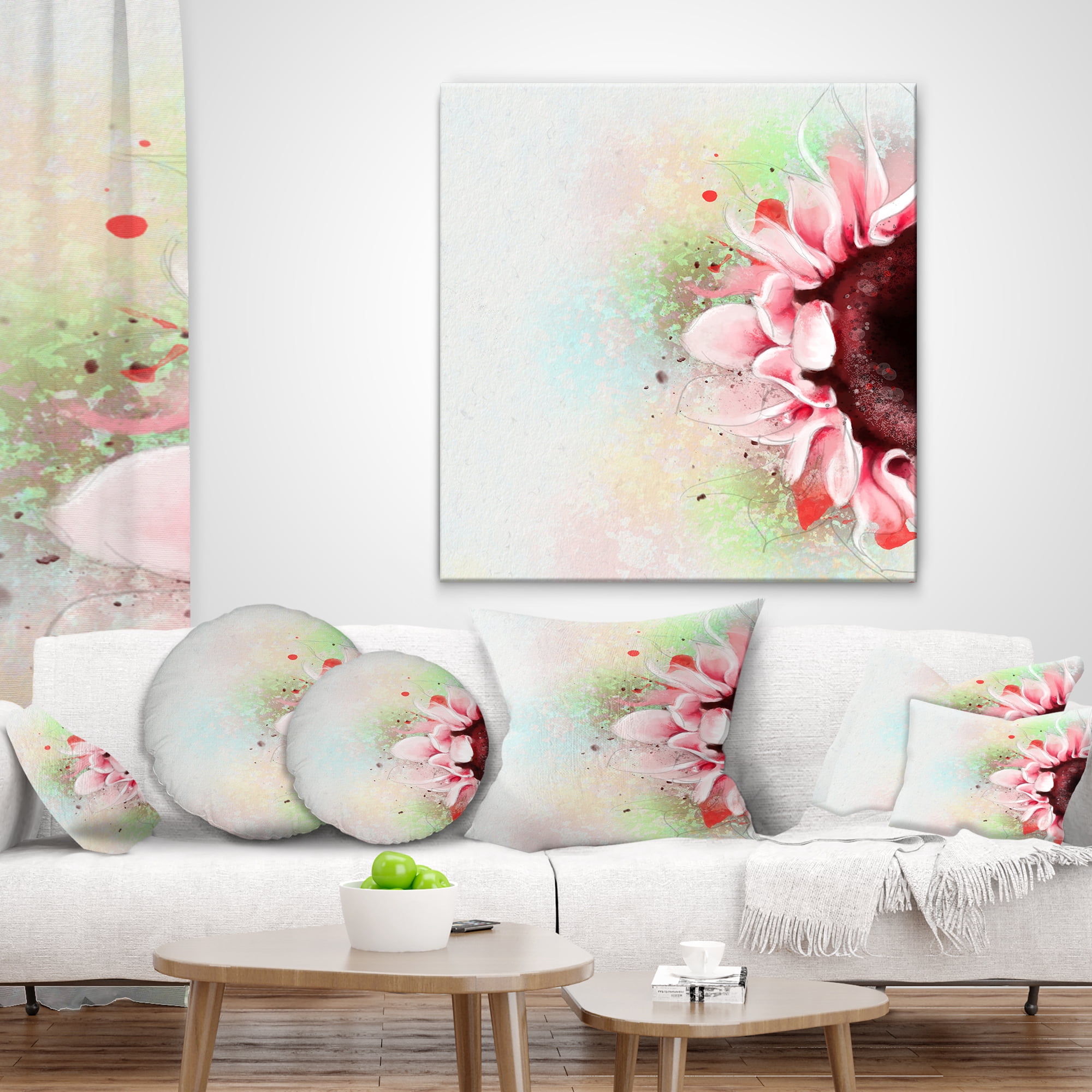 Designart Beautiful Pink Sunflower Watercolor - Flowers Throw Pillowwork - 16x16
