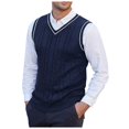 thumbnail image 2 of JTieacloth Casual Pullover Sweater Male Knitted Vest Vest V Neck Sleeveless Padded Sweater Vest(Blue), 2 of 5