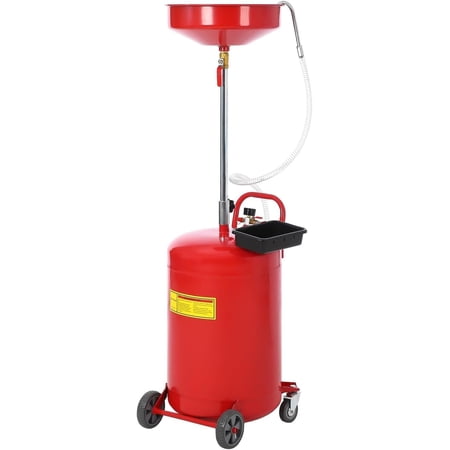 NEILA 20 Gallon Portable Oil Drain Tank with Adjustable Height (38-63 inches), Pneumatic Operation, 15-inch Spill-Proof Funnel, Toolbox Included - Ideal for Auto Repair and Home Use