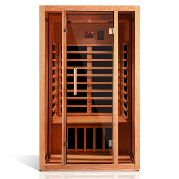 Vanity Art 2 Person Extendable FAR Infrared Sauna for Home, Hemlock Wood Low EMF 6 Carbon Heaters Indoor Saunas with LED Lights, Bluetooth Speaker, Digital Control Panel, and Seating Bench