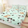 thumbnail image 3 of Manfei Cartoon Dog Illustration Fitted Sheet Full, Puppy Paw Bone Bed Set, Green, 3 Pieces, 1 Fitted Sheet and 2 Pillowcases, 3 of 6