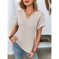 thumbnail image 6 of Womens Dressy Casual Cap Short Sleeve Tops Trendy Summer V Neck Loose Striped T Shirts Blouses  M, 6 of 8