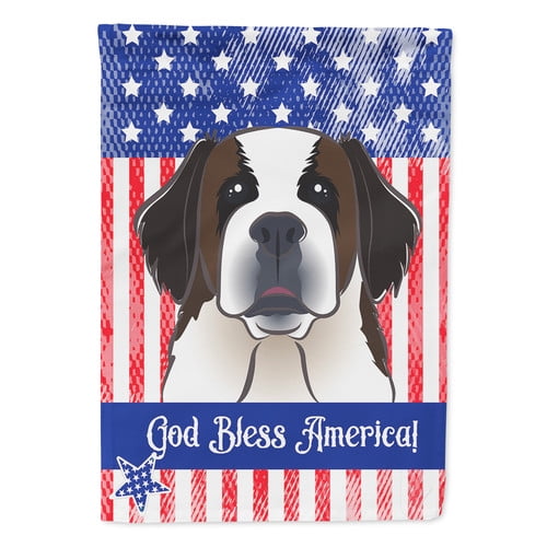 God Bless American Flag with Saint Bernard Flag Garden Size BB2176GF by Caroline