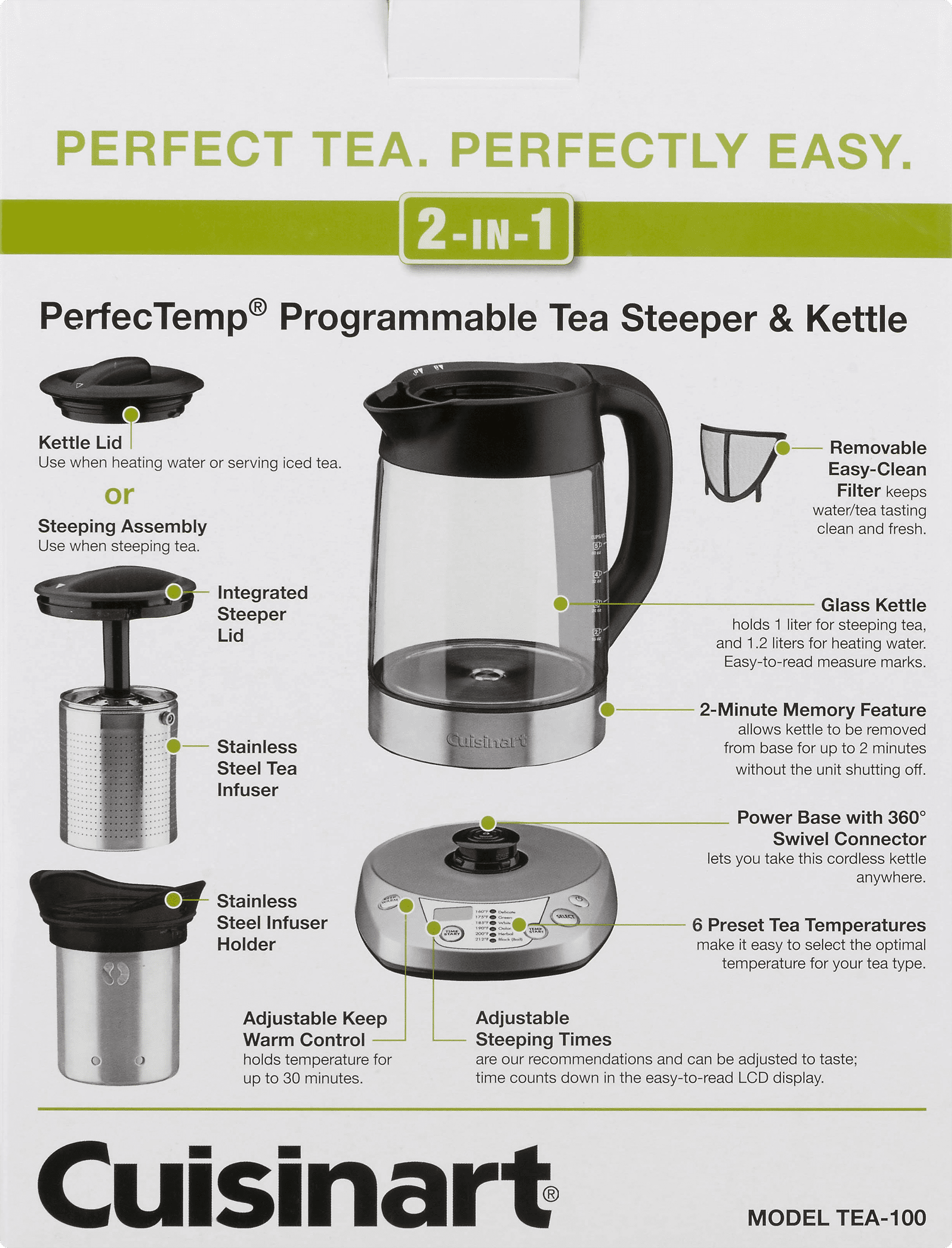 Cuisinart TEA-100 PerfecTemp Programmable Tea Steeper & Kettlec