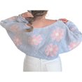 thumbnail image 3 of Ensemble 2 Pcs pour Femmes, Chandail Tricoté à Manches Longues avec Short, Ensemble de Chandail à Imprimé Floral Y2k, 3 of 7