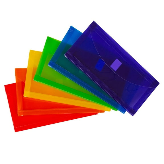 JAM Paper No. 10 Plastic Envelopes, 5 1/4 x 10 x 1, Assorted, Button String, 6/Pack