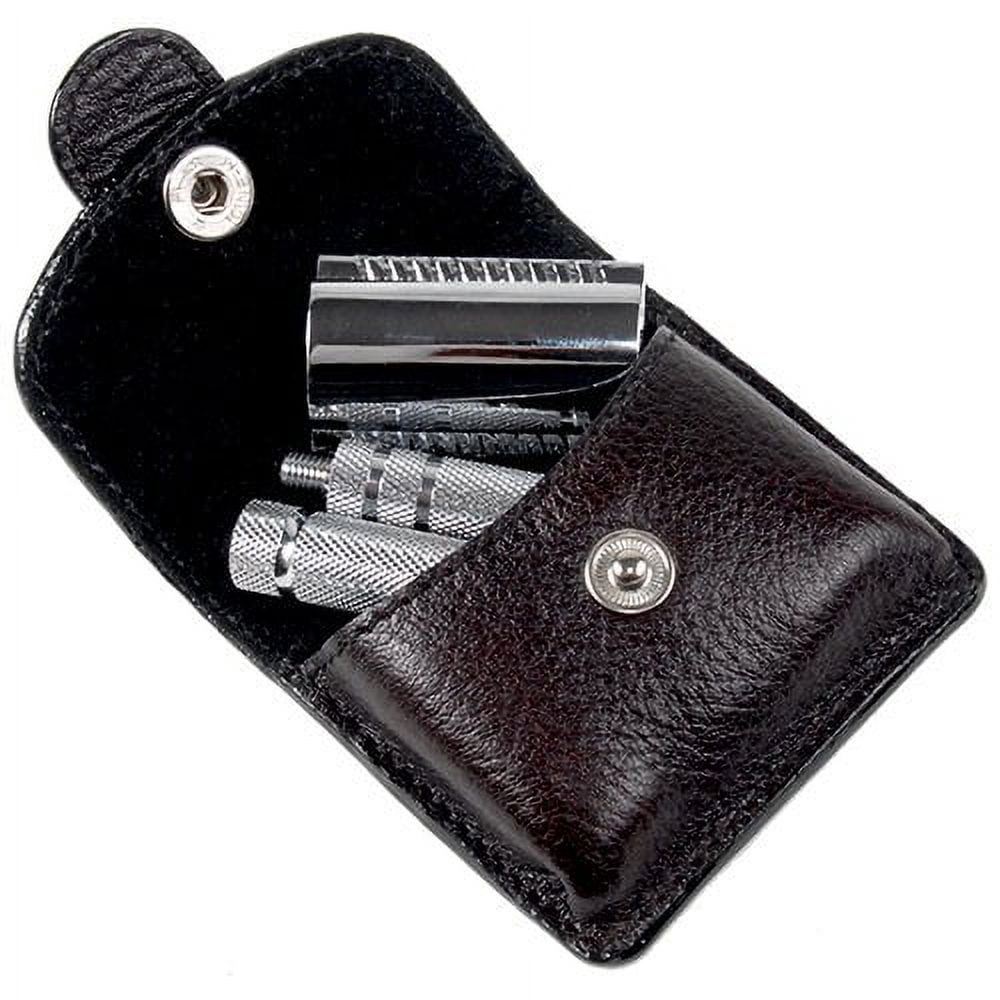 Parker 4 Piece Travel Safety Razor & Leather Case - A great Travel Safety Razor