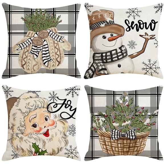 BOBOMOTI Christmas Pillow Covers 4 Pack 18x18in Christmas Decorative Pillow Covers Christmas Winter Holiday Cushion Case Decoration Clearance