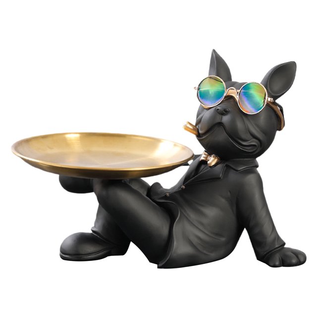 Estatua de Bulldog de resina, plato de aperitivos de frutas secas, adorno para el hogar, decoración para la sala de estar Hugtrwg Para estrenar