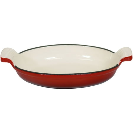 Sunnydaze Decor Oval Enameled Cast Iron Baking Dish Pan, 6 x 1 x 8 inch , Red and Cream