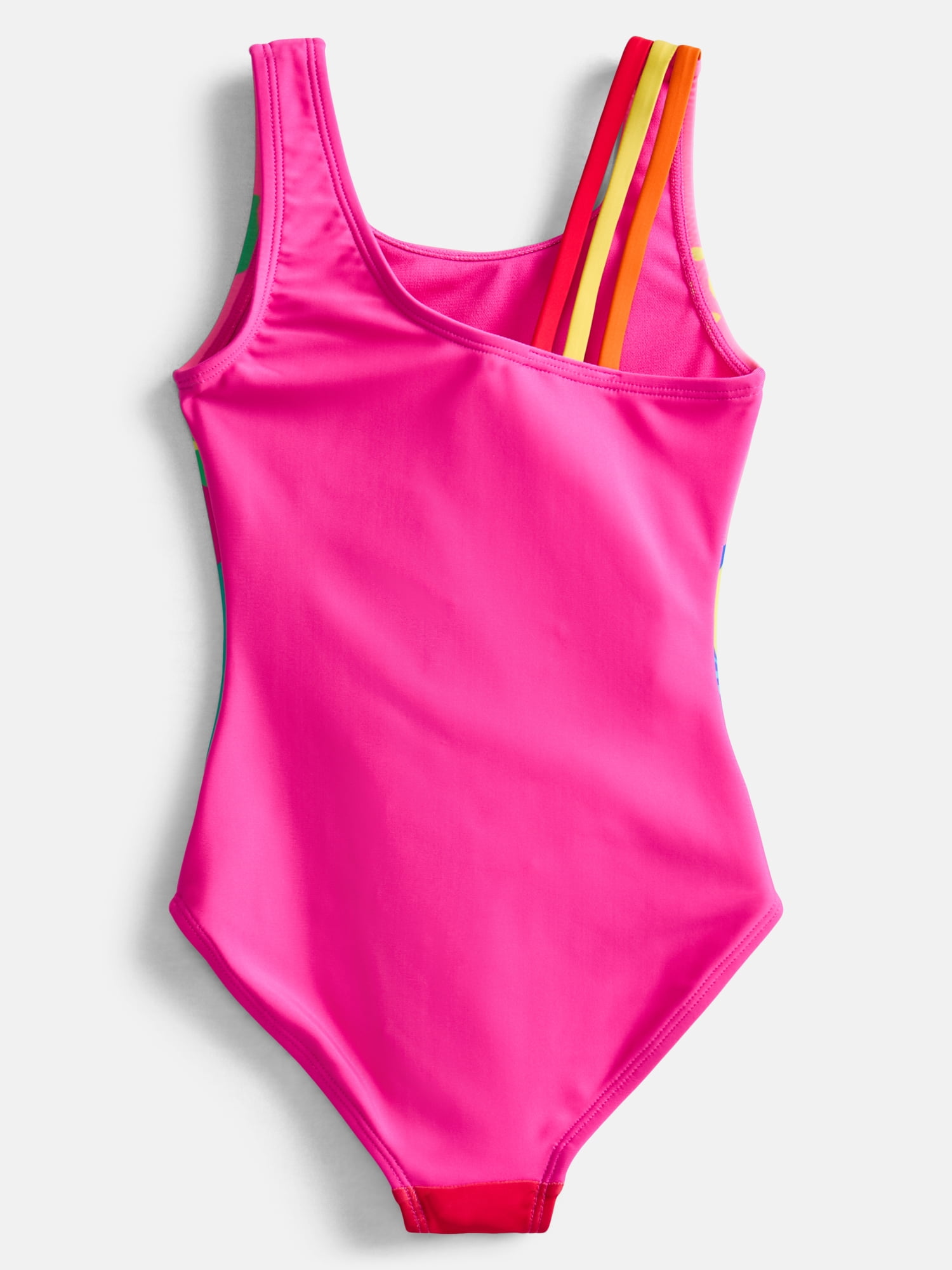 Wonder Nation Girls Triple Strap Asymmetrical Swim One-Piece, Sizes 4-17