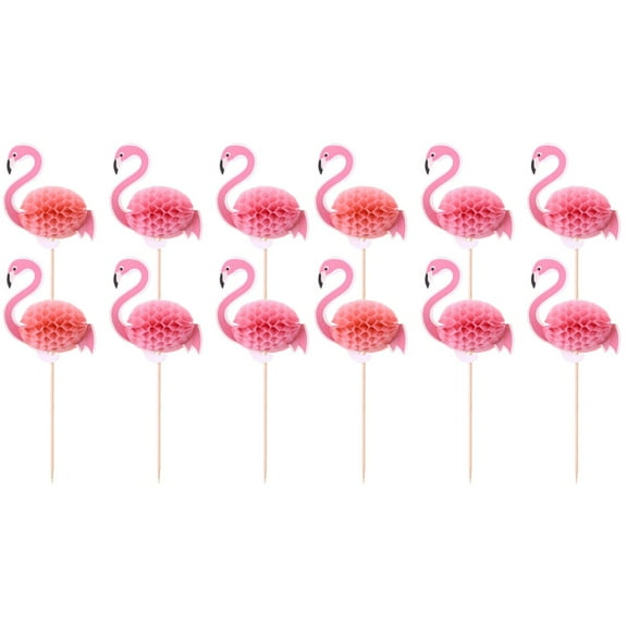 Masteelf 20 Pcs  Hawaii 3D Flamingo Cake Toppers Cake Picks Cake Decoration for Tropical Summer Hawaii Party