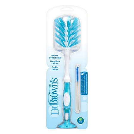 Dr. Brown's Deluxe Baby Bottle Cleaning Brush with Suction Cup Stand and Vent Brush, Blue, 1-Pack