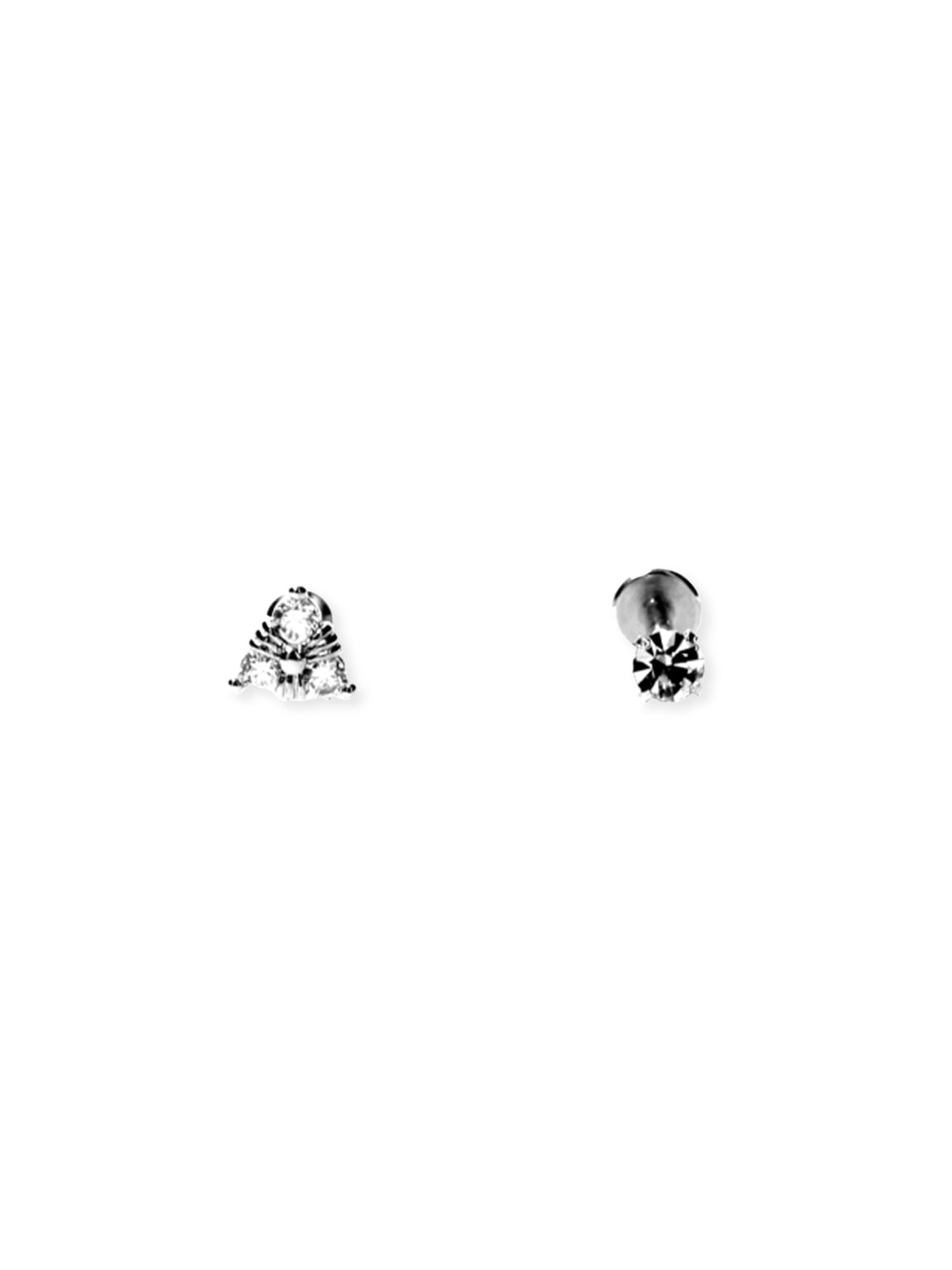 Women's Cubic Zirconia Two-Tone Cartilage Stud Set, 2-Piece Cartilage and Lobe Earrings