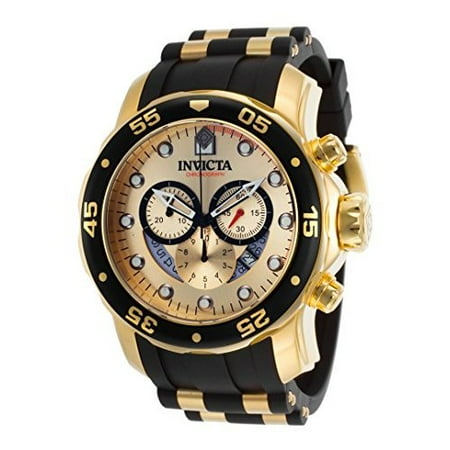 Invicta Men's Pro Diver Chrono Black Polyurethane Gold-Tone Dial