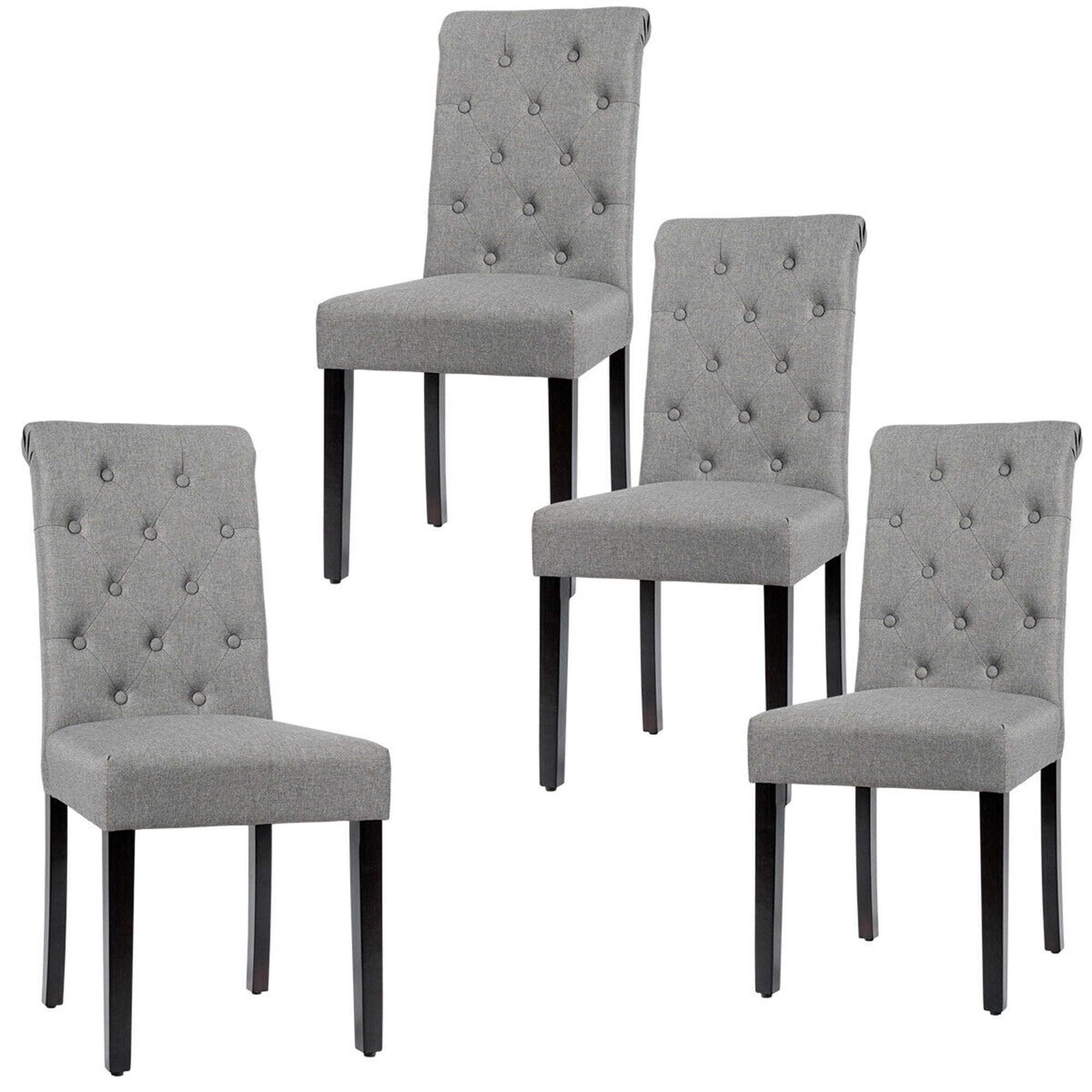 Gymax 4PCS Upholstered Dining Chair High Back Armless Chair w/ Wooden Legs Grey