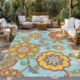 thumbnail image 2 of Turquoise Boho Floral Outdoor Rug for Patio/Deck/Porch, Non-Slip Large Area Rug 5 x 8 Ft, Vintage Abstract Art Ethnic Flowers Indoor Outdoor Rugs Washable Area Rugs, Camping Rug Carpet Runner, 2 of 8