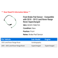 thumbnail image 2 of Front Brake Pad Sensor - Compatible with 2010 - 2012 Land Rover Range Rover Supercharged 2011, 2 of 2