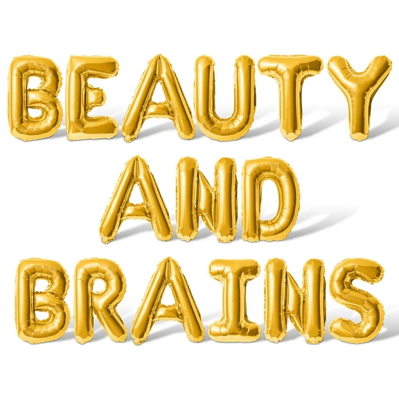 Letter Balloons - BEAUTY AND BRAINS 16" Inch Alphabet Letters Foil Mylar Balloon Graduation Party Banner (Gold)