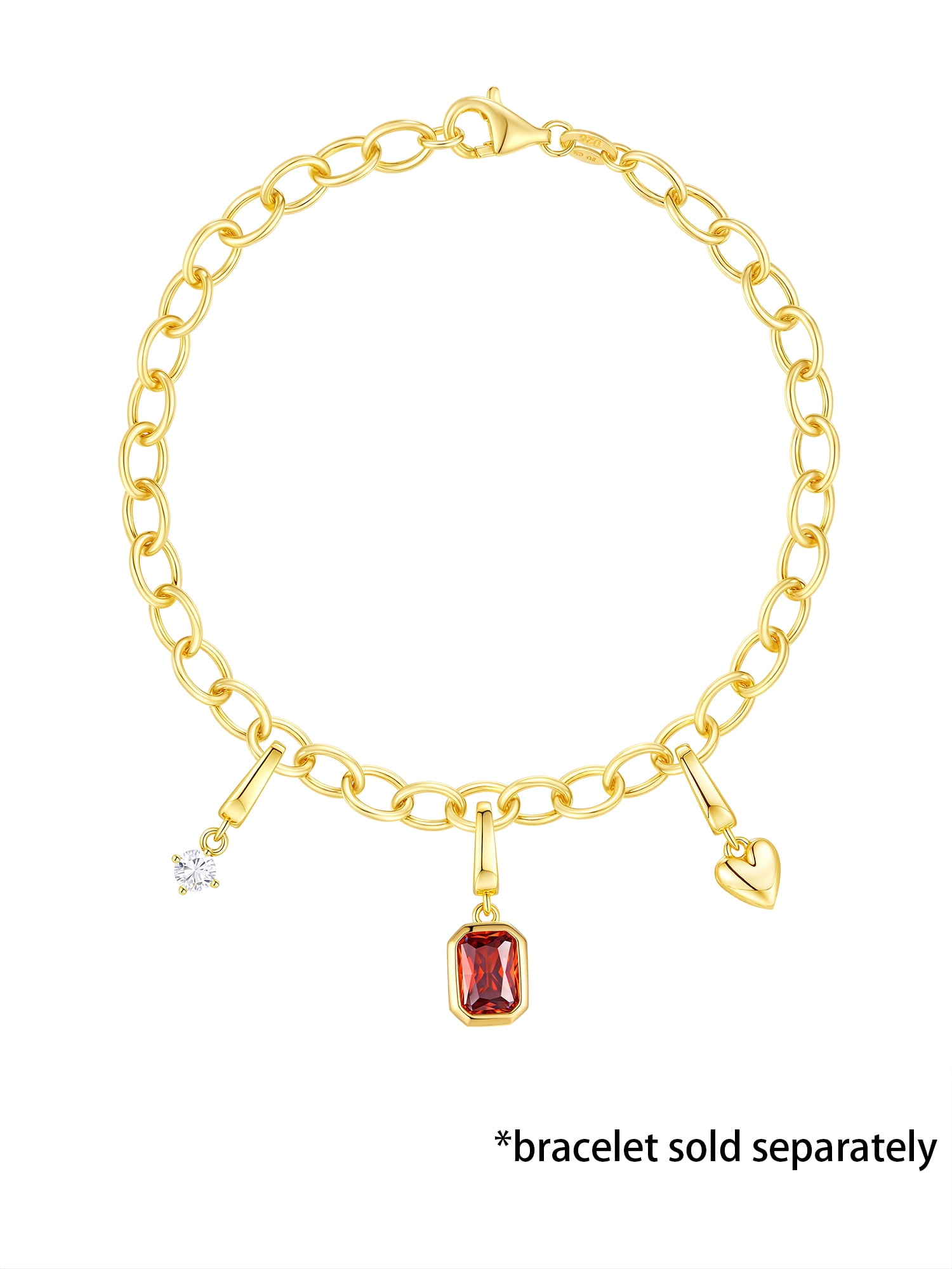 Brilliance Fine Jewelry Simulated Garnet and Simulated Diamond Charm Set in 14KT Gold Plated Sterling Silver