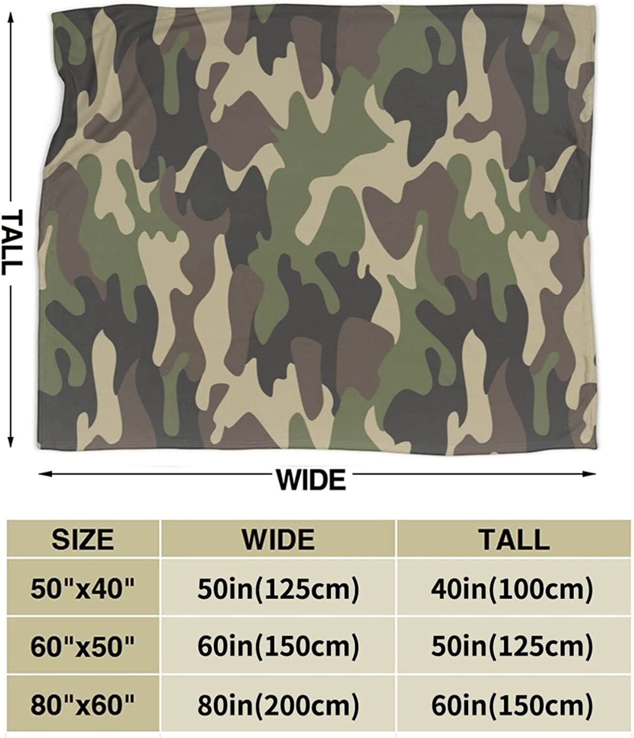 Military Camouflage Throw Blanket Ultra Soft Warm All Season Green Camo Decorative Fleece Blankets for Bed Chair Car Sofa Couch Bedroom 60"X50"