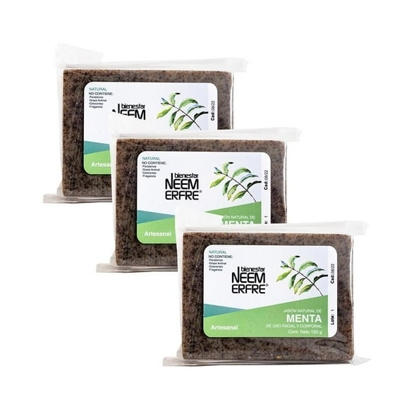 Pack de 3 Jabones de Menta natural y artesanal Bienestar NEEM ERFRE 150 g c/u