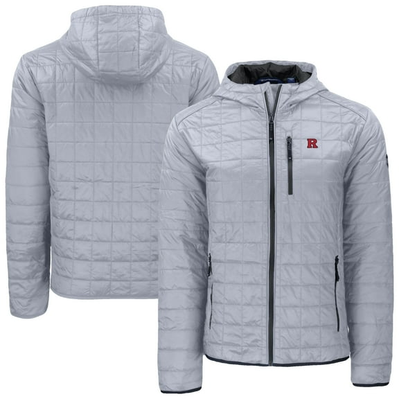 Men's-Cutter & Buck  Gray Rutgers Scarlet Knights Rainier Eco PrimaLoft Hooded Full-Zip Jacket