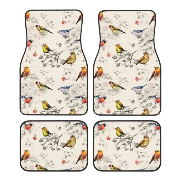 Fotbe Little Birds Juego de 4 Tapetes para Auto con Estampado – Alfombrillas de Goma Reforzada, Diseño Antideslizante, Protección para Todo el Año – Vehículos, Autos, Camionetas y SUVs