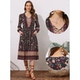 thumbnail image 2 of DARING DIVA Floral Elastic Waist Split A-Line Midi Dress XL Navy Blue, 2 of 6