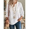 thumbnail image 4 of Women'S Eyelet Embroidery 3/4 Sleeve Summer Notched Neck Boho Blouse Top White M, 4 of 6