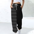 thumbnail image 2 of COSFO Striped Sweatpants Women Black Athletic Drawstring Tapered Loose Pants Elastic Waist with Pocket Casual Breathable Full Length Pants, 2 of 5