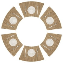 Wedge Shape Table Placemats Set of 6, Heat Resistant Kitchen Table Mats for Round Dining Table, Woven Vinyl PVC Wipeable Home Decor for Kitchen, Tan
