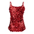 thumbnail image 6 of Stichou Sequin Tops for Women Sparkly Shiny Cami Tank Top V Neck Strappy Camisole Glitter Concert Outfits Party Night Red 2XL, 6 of 6