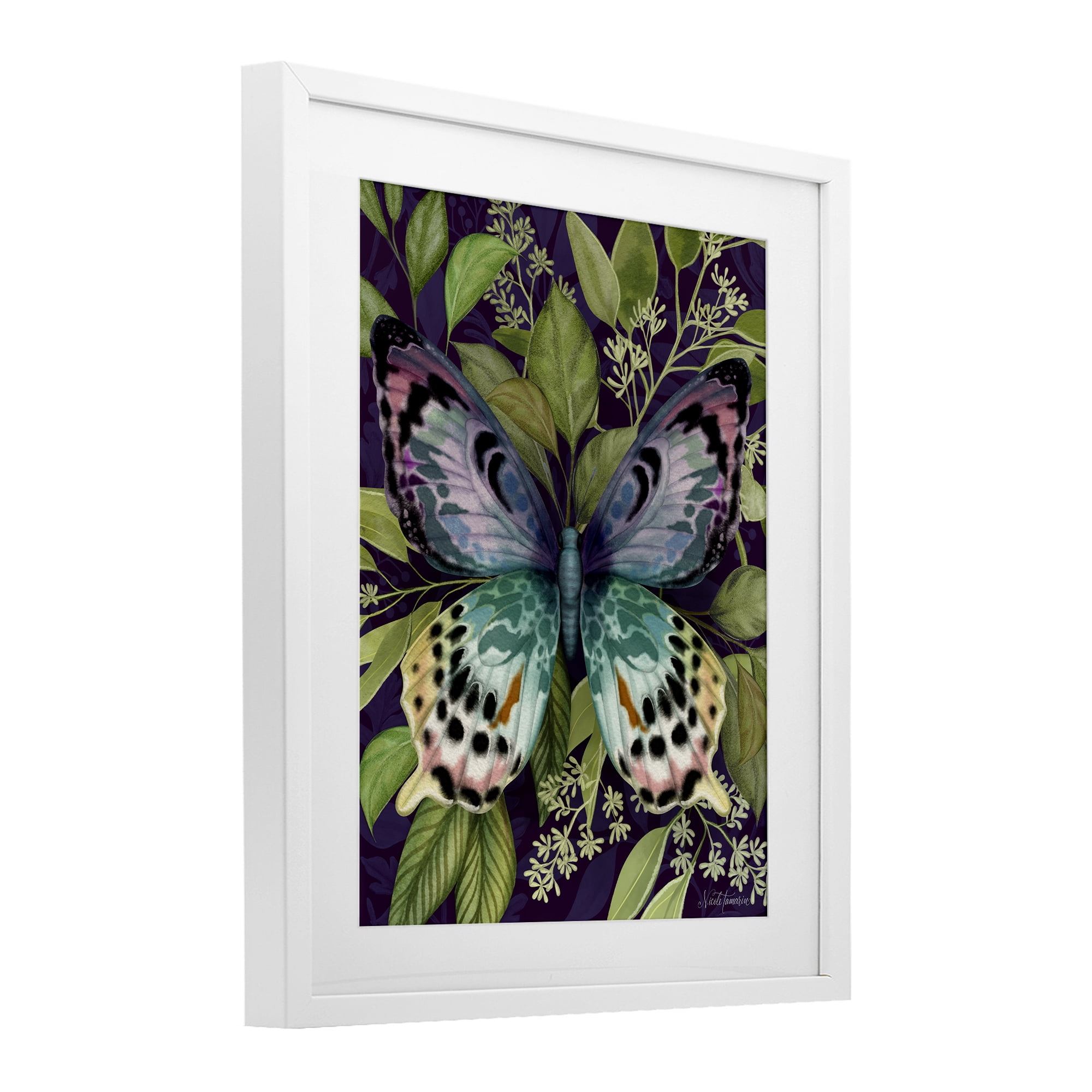 Stupell Industries Midnight Garden Butterfly White Framed Print Under Glass, design by Nicole Tamarin